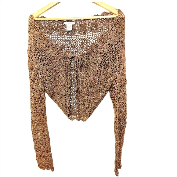 - KENZIE - front tie metallic shrug. - Picture 2 of 10